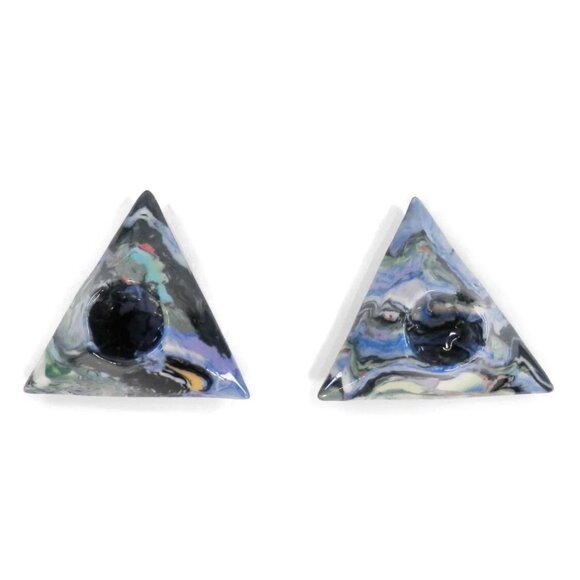 Vtg 90s Borge Applied Art Blue Resin Triangle Candlestick Holder Geo Modern - Picture 2 of 8